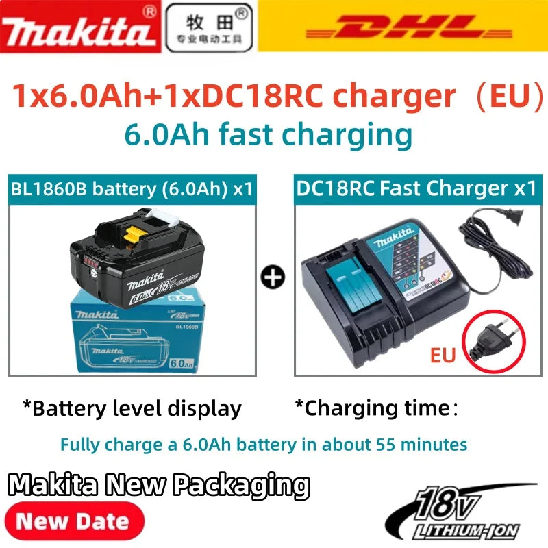 Makita 18V 6.0Ah Battery Original Lithium Ion Rechargeable Battery 18V 6000mAh Replacement Battery BL1860 BL1850 BL1820B BL1860B