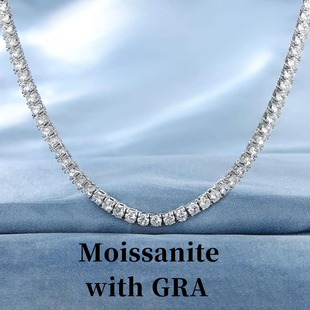 S925 Silver Moissanite Tennis Necklace  D Color VVS1 3mm/4mm/5mm Available Light Luxury Daily‑Wear Jewelry