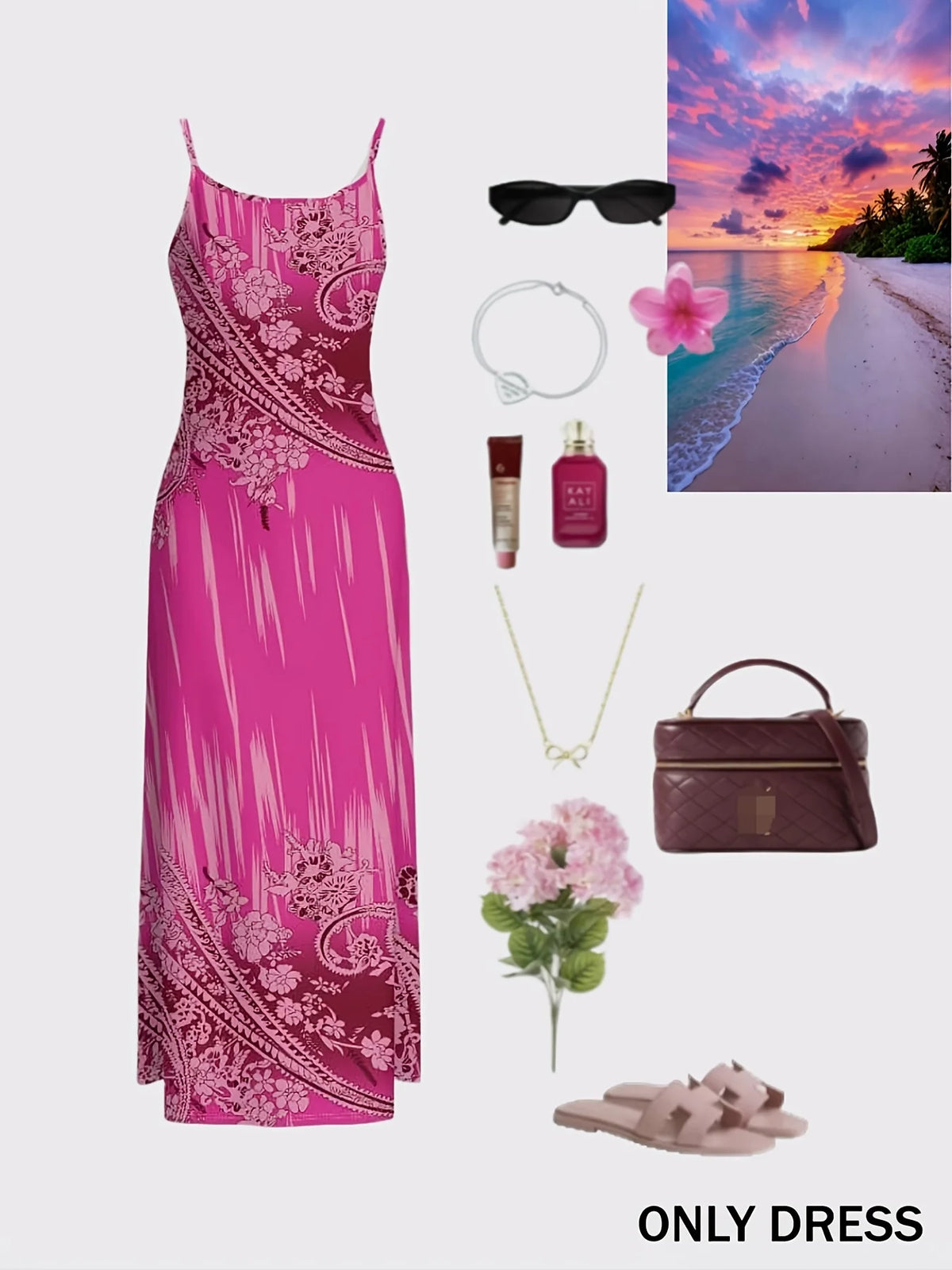 Pink Floral Paisley Embroidery Print Women's Sleeveless V Neck Midi Dress Summer Casual Beach Party Outfit 2024 New