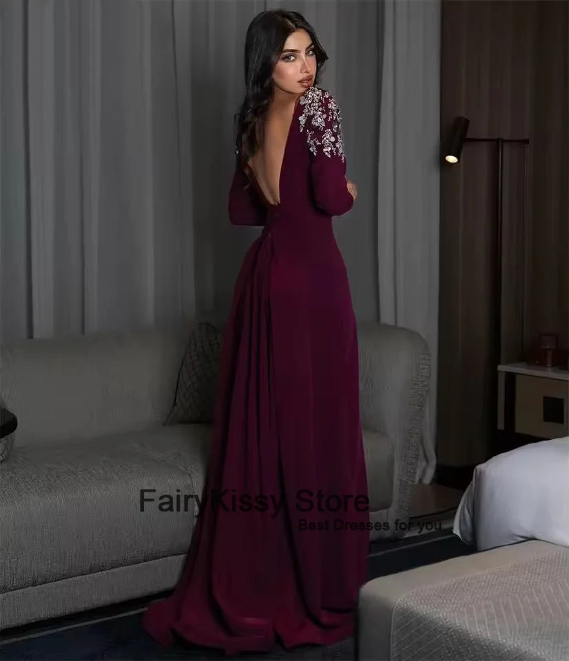 FairyKissy Chic Violet Evening Dress A-Line Silver Appliques Crystal Pleated Backless Party Dress Celebrity Prom Gown Customized