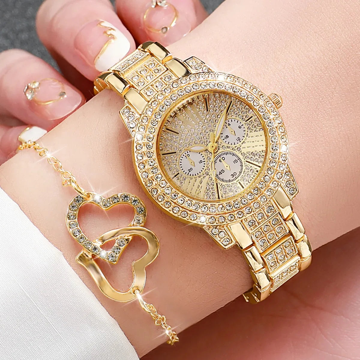 5pcs women's watch set, fashionable and casual women's quartz watch and necklace, ring, earring accessory set