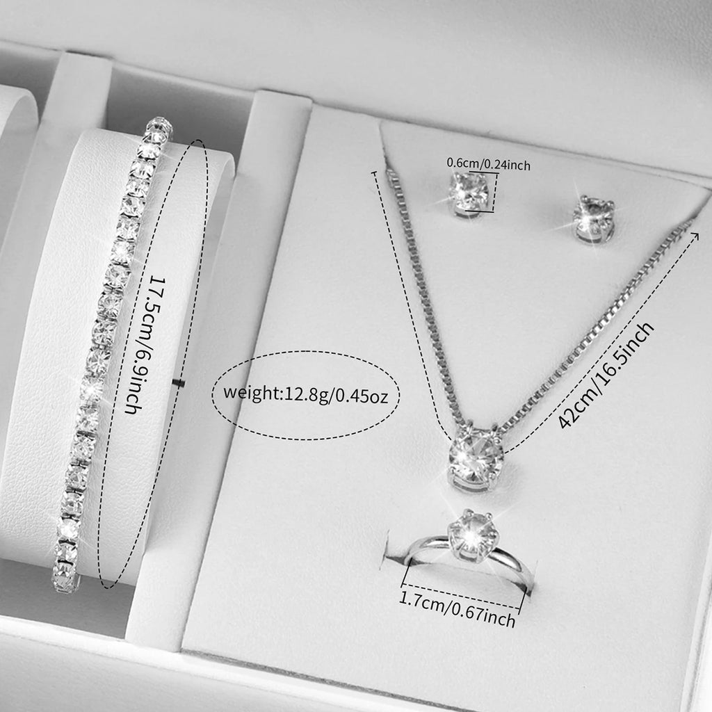 6PCS/Set Women's Watch Fashion Silver Steel Band Analog Quartz Watches Diamond Jewelry Set（Without Box）