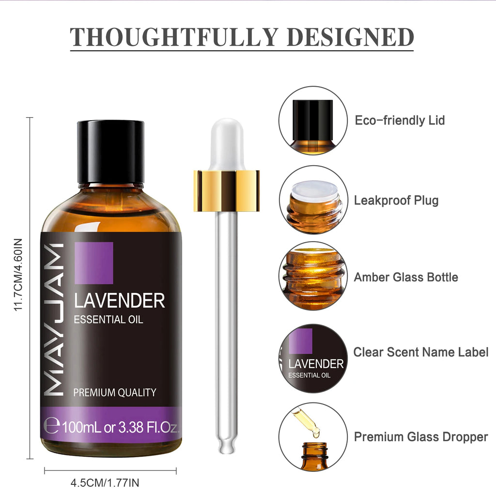 MAYJAM 100ml Premium Essential Oil Lavender Aroma for Humidifier Aromatic Diffusers Burner Making Scented Candle Handmade Soaps