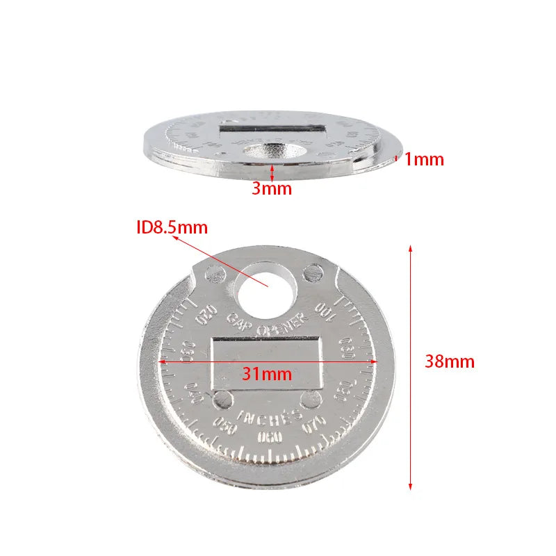 Coin- Type 0.6-2.4mm 0.02-0.10 Inch Spark Plug Gap Gauge Measurement Tool Range Spark Plug Gage Caliber Measuring Tool