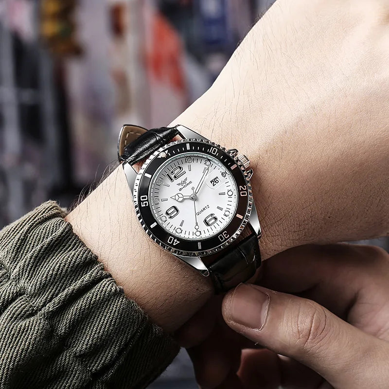 Fashion Calendar Men Business Watches Leather Strap Quartz Wristwatch for Male Clock Reloj Hombre (without box)