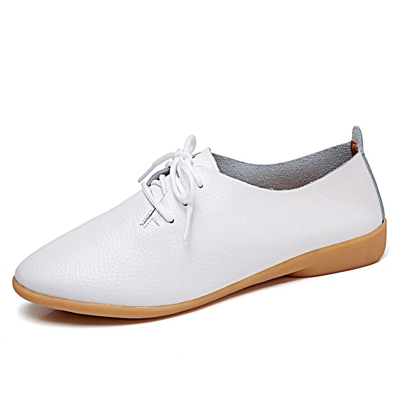 EOFK Spring Autumn Women Oxford Shoes Medical Casual Leather Ballet Flats Lace Up Soft Comfortable Ladies Derbys