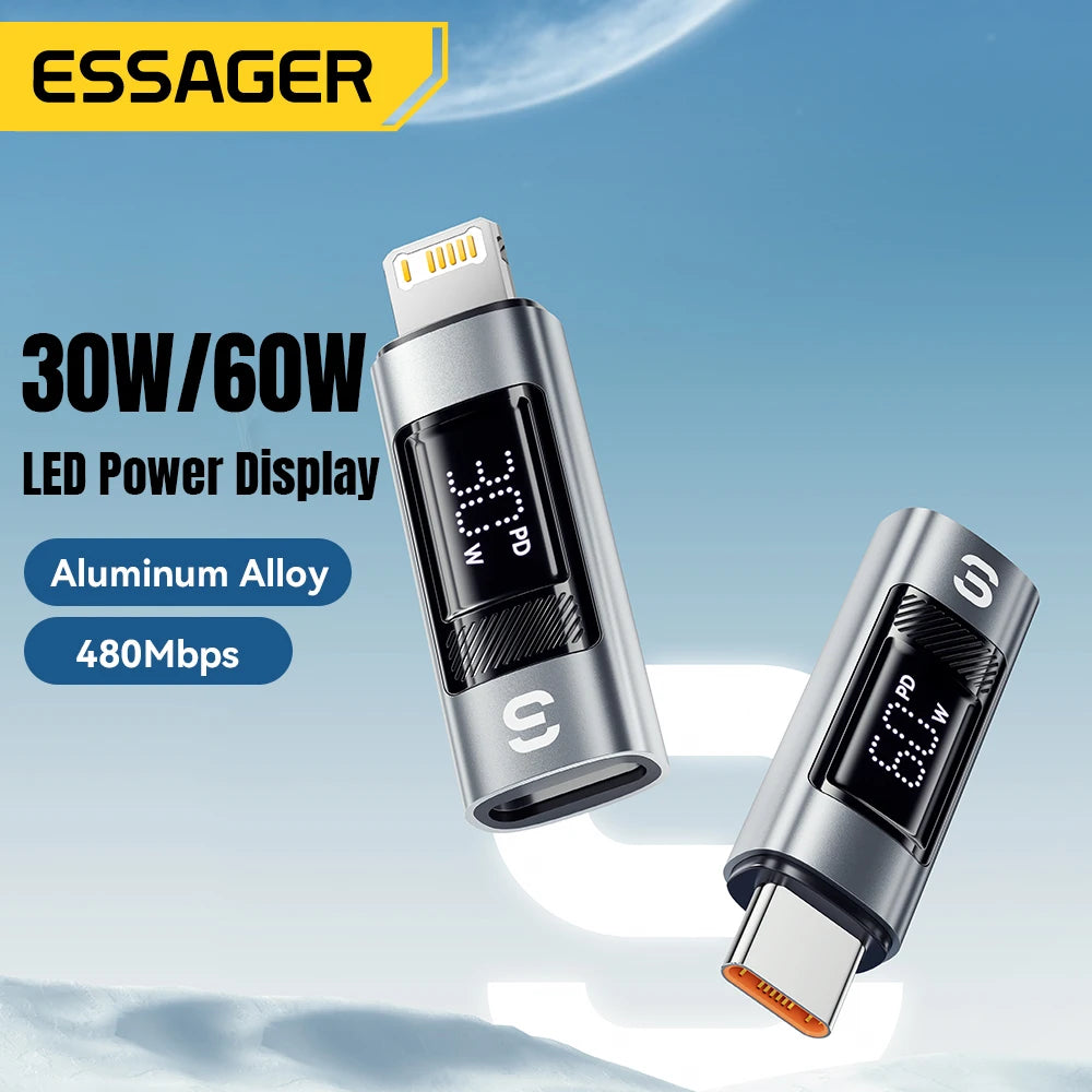 Essager Type C to Lighting OTG Adapter Digital Display PD 60W Fast Charging Lightning To Type C Connector For iPhone 15 14 13 12