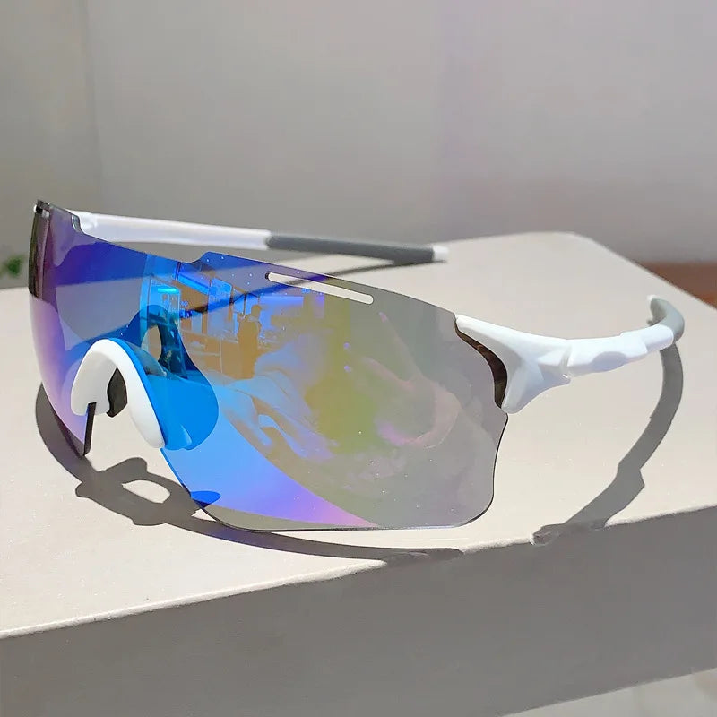 Fashion Sports Sunglasses Men Women for Hiking Cycling Glasses Cool Reflective Mirrored Wrap Rimless Sun Shades