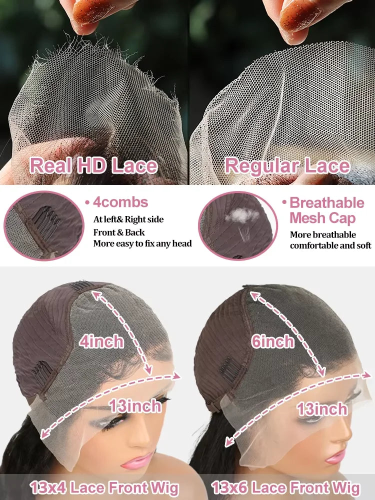 Brazilian Raw 250% Density 30 32 inch 13x6 HD Lace Front Human Hair Wigs Straight 13x4 Frontal Wigs Women Glueless Closure Wig