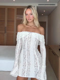 Mingmingxi Autumn Long Sleeve Maxi Dresses for Women 2024 New in Elegant Flare Sleeve Lace Dress Long Birthday Party Dresses