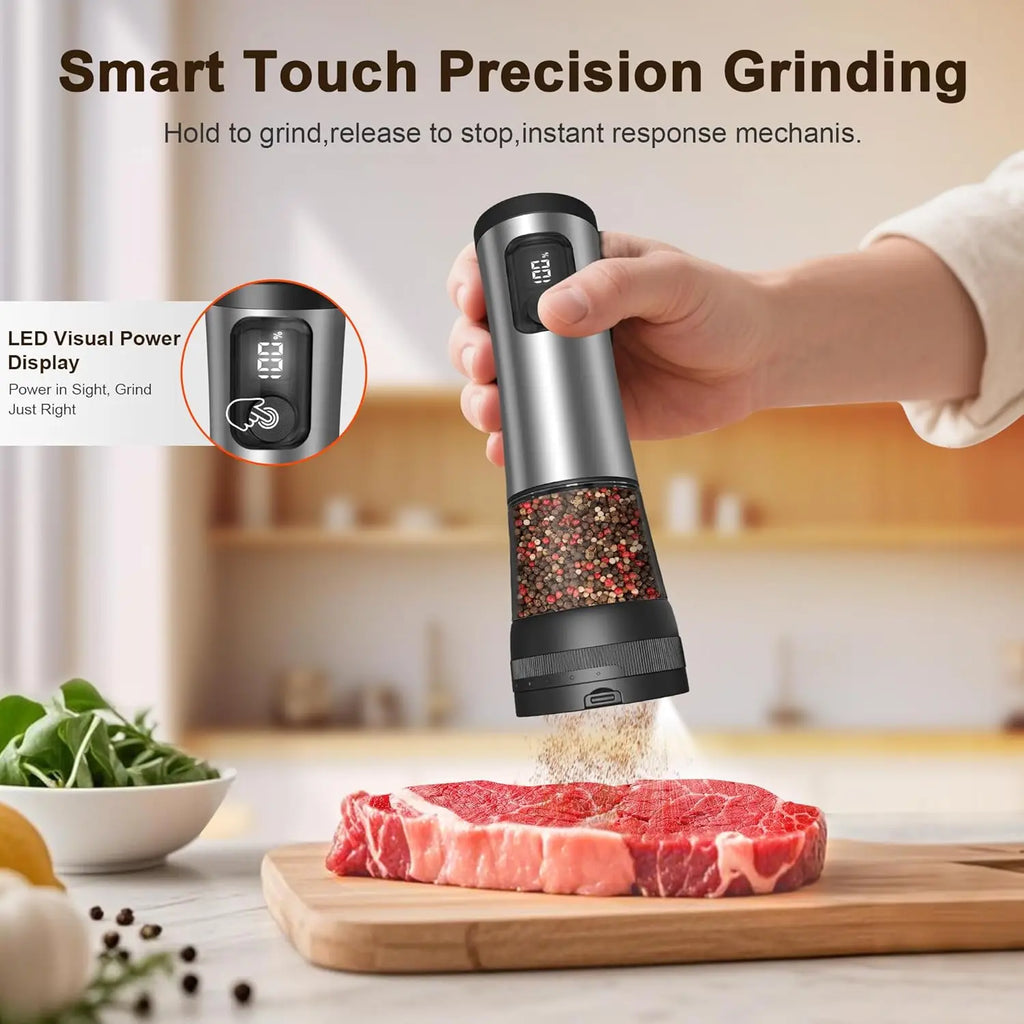 Electric Automatic Pepper Grinder Set Rechargeable Base LED Display Adjustable Coarseness Kitchen Tool for Spices Tools