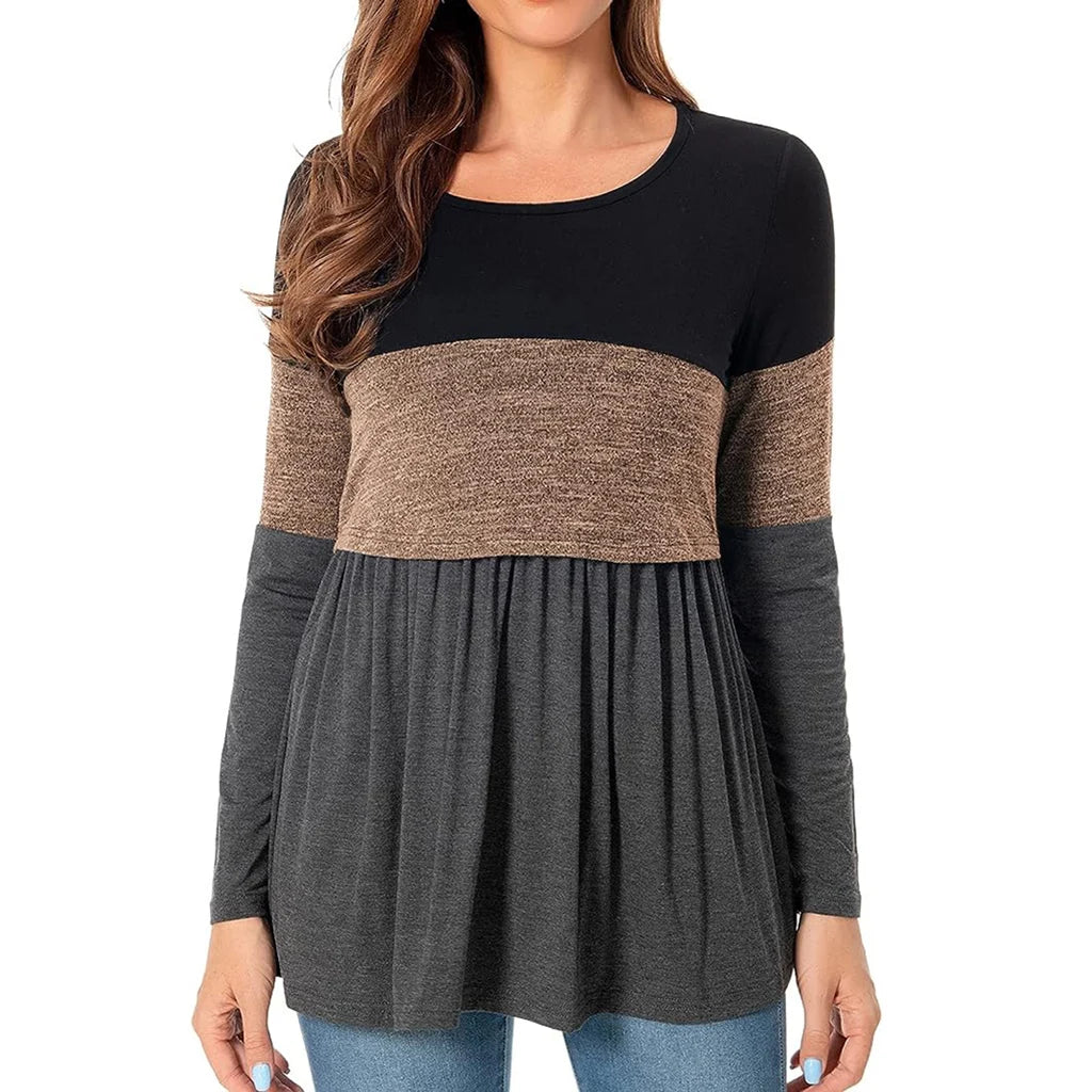 Maternity Nursing T Shirt Pregnant Womens Long Sleeve Patchwork Nursed Tops Blouse For Breastfeeding Pregnancy Clothes Pullover