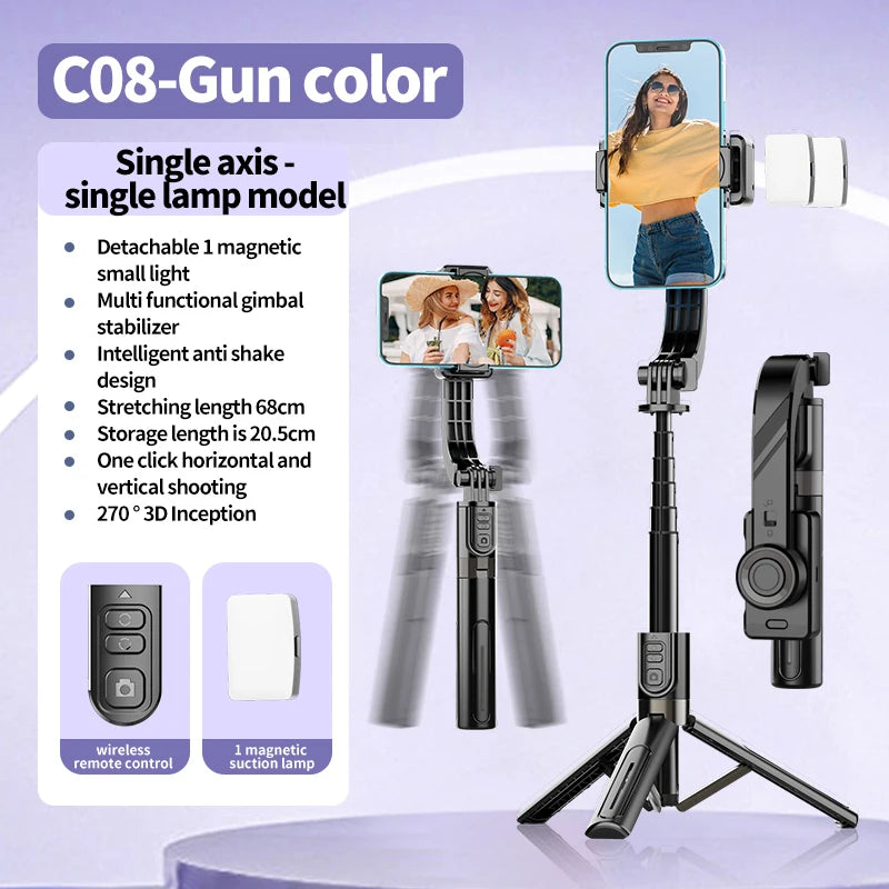 FANGTUOSI Handheld Gimbal Stabilizer 360° Rotation Estabilizador Anti Shake Selfie Stick Fill Light For Phone Stabilizer Tripod