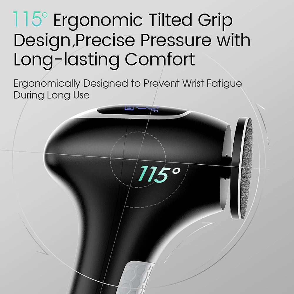 Electric Foot Callus Remover Adjustable Speed 115° Angled Design 8N.cm High Torque Foot Care Machine with Replaceable Sandpaper