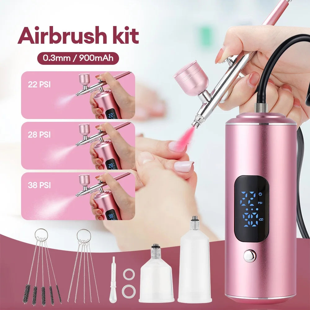 Rechargeable Wireless Airbrush Kit with Compressor Paint Spray Gun for Makeup Nail Art Cake Hair Dye Barber Face Beauty