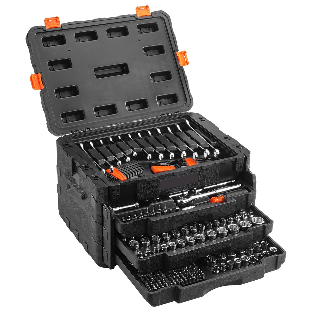 SucceBuy Mechanics Tool Set and Socket Set 1/4" 3/8" 1/2" Drive Deep Standard Sockets 450 Pcs SAE and Metric Mechanic Tool Kit