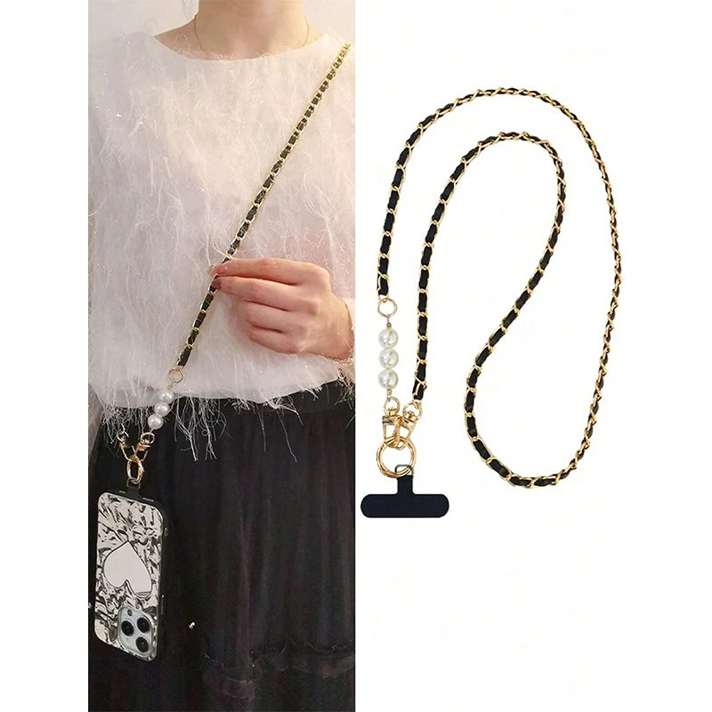 Mobile Phone Lanyard Women's Long Neck and Shoulder Strap Phone Case Universal Lanyard Long Crossbody Pearl Pickup Chain