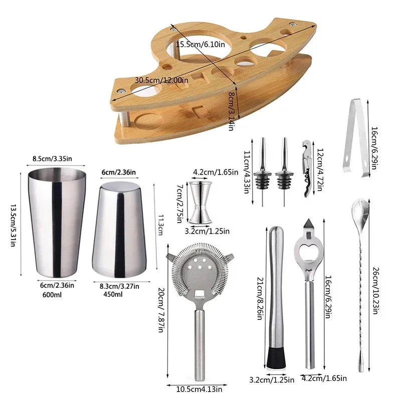 1/3/6/9/11pcs Cocktail Shaker Set Stainless Steel Bartender Kit Cocktail Mixer Wine Martini Boston Shaker Party Bar Tools
