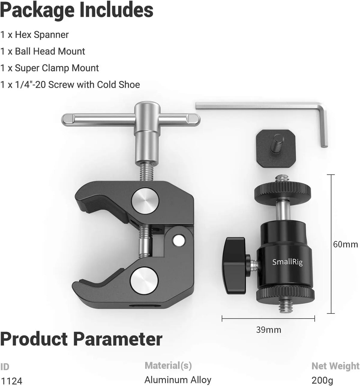 SmallRig Super Clamp with 1/4 and 3/8 Thread 2pcs Pack For 15mm-44mm Rods Cameras Lights Umbrellas Hhooks Shelves Camera Clamp
