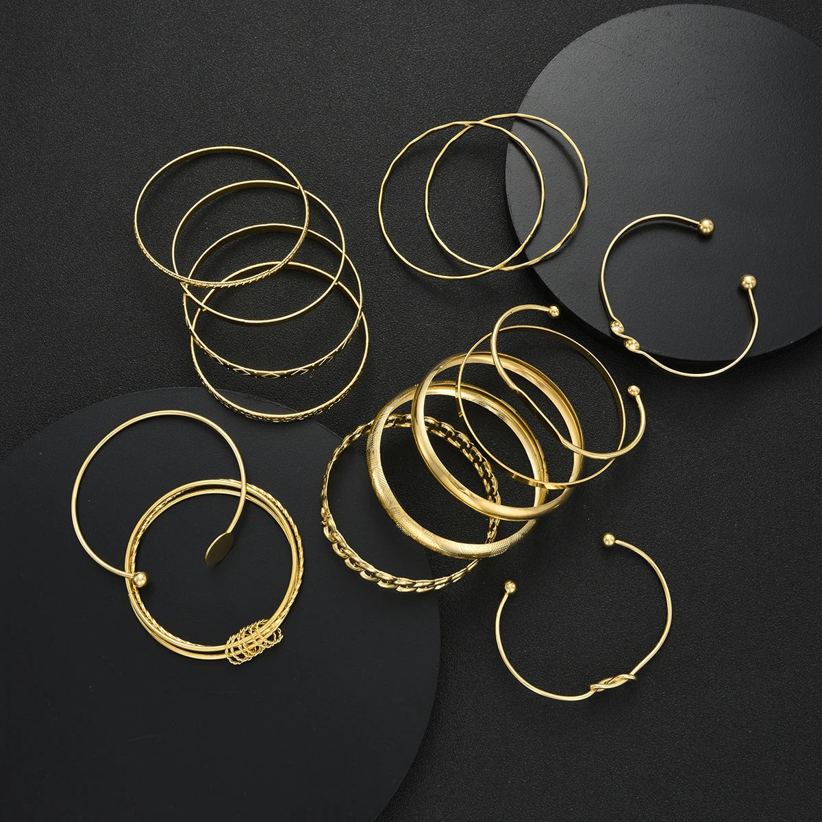 Boho Chic Gold Color Minimalist Bracelets Set for Women Retro Hip Hop Geometric Stackable Bracelet Daily Wear Party Jewelry Gift