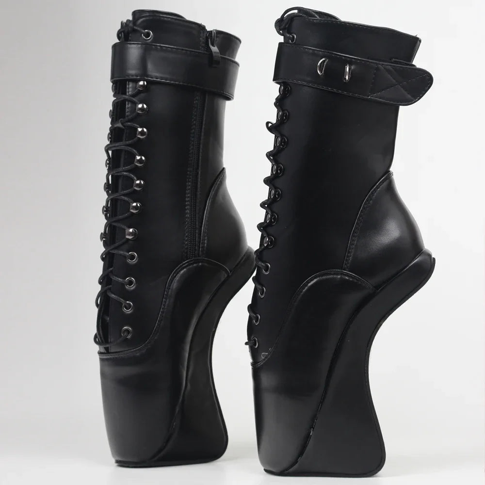 18CM/7" High Heel Hoof Sole Heelless Strange Style Boots Women Sexy Fetish Ballet Pointe Lockable Ankle Boots
