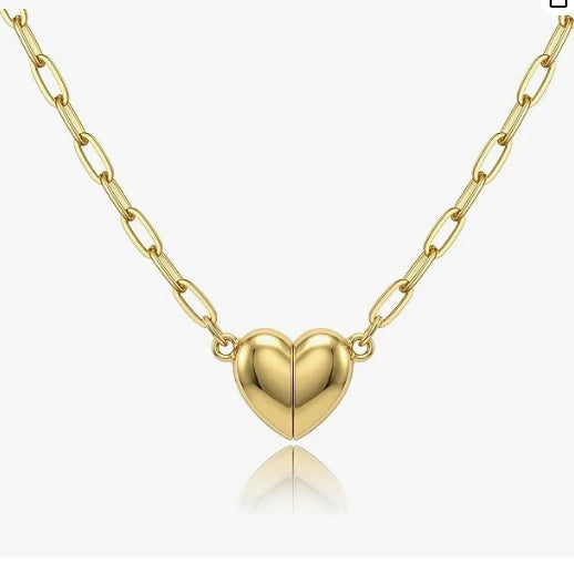 Magnetic Heart Necklaces for Women 18K Gold Plated Stainless Steel Heart Necklace Paperclip Chain Pendant Necklace Jewelry Gift