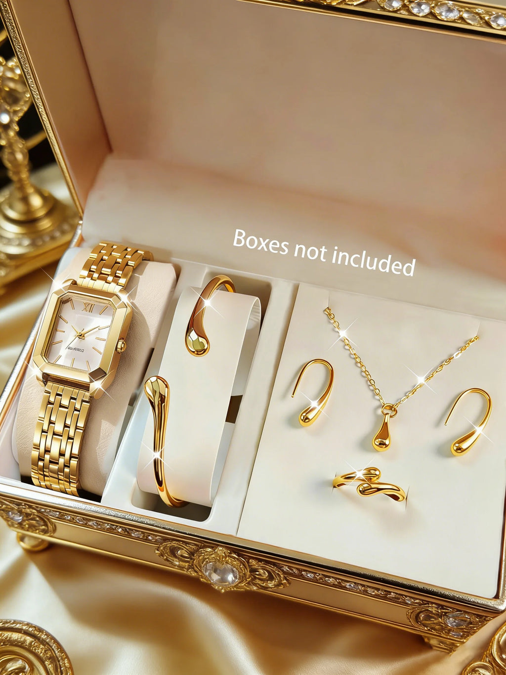 The Lady's Compact Quartz Watch and Pendant Jewelry Set, Suitable as a Holiday Gift, Does Not Include the Box.