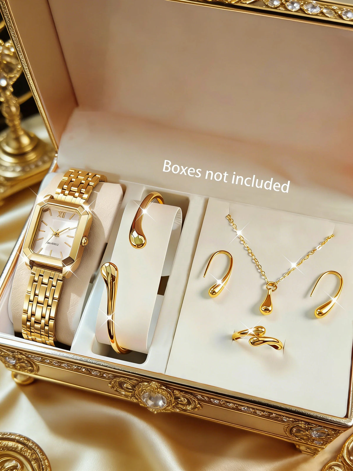 The Lady's Compact Quartz Watch and Pendant Jewelry Set, Suitable as a Holiday Gift, Does Not Include the Box.