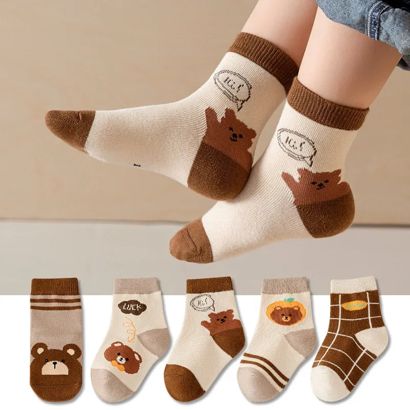 5 Pairs Of Cartoon Children's Socks Casual Boys And Girls Cotton Spring And Autumn Children's Knitted Socks 1-12 Years Old