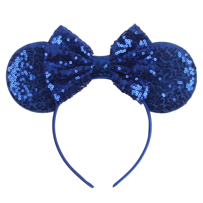 1pc Classic Sequin Headband Mickey Minnie 3.5 "mouse Ear Headband Fashionable Solid Color Theme Park Party Hair Accessory