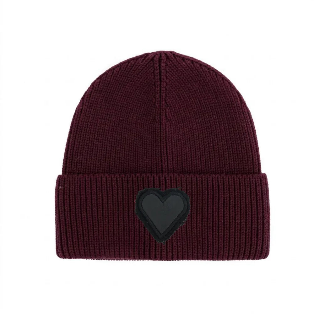 Winter Cotton Knitted Beanies Leather Heart Outdoor Hat Children Hats Personality Table hats girl hat boy hat