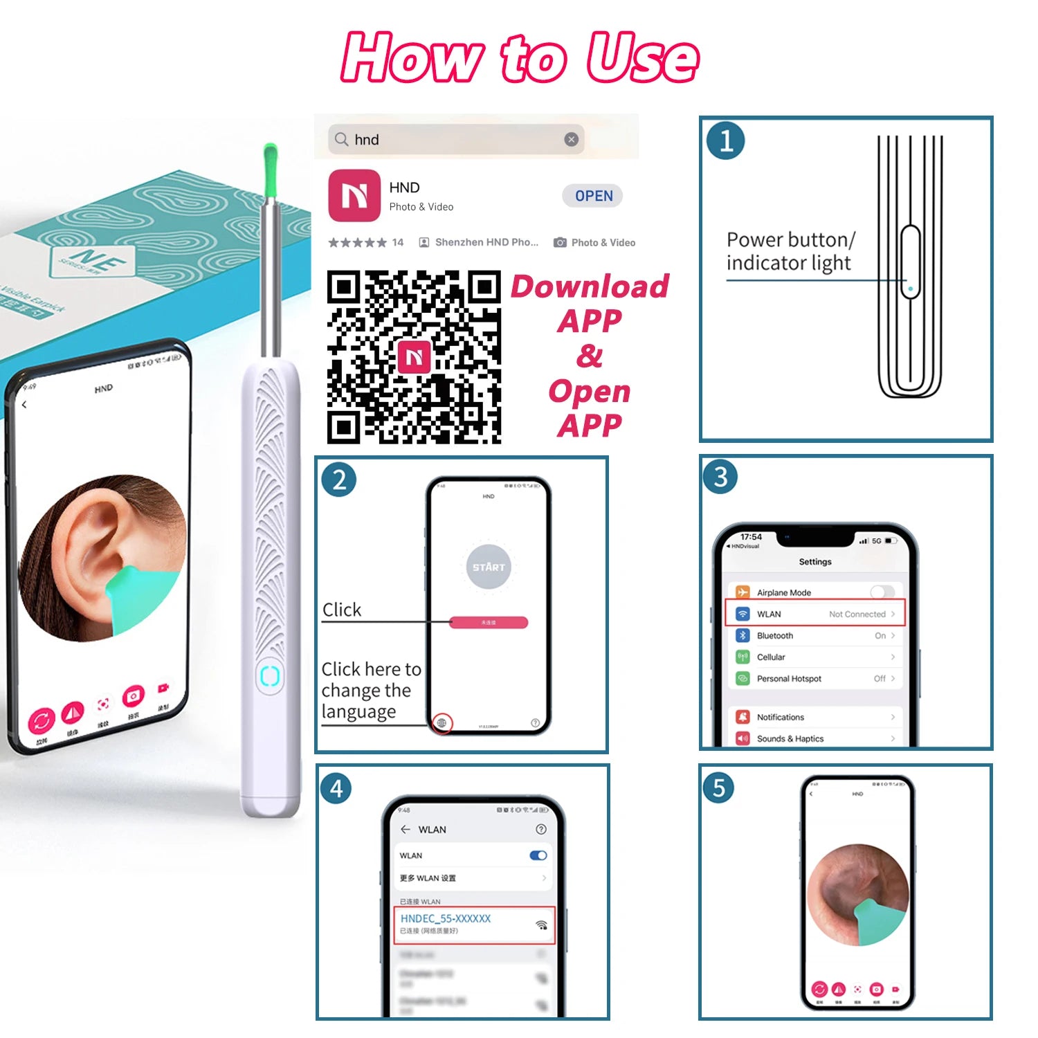 Ear Cleaner with Camera Wireless Ear Sticks Otoscope USB C Charging Endoscope Wax Removal Tool Earpick MIni Camera