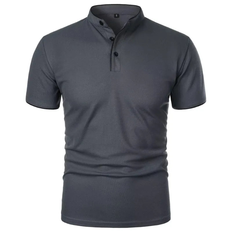 New Men's Short Sleeve Collar Polo Shirts Summer Solid Color Casual Polo Shirt Trendy Breathable Loose Basic Splice Oversize Top