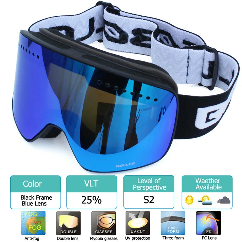 Ski Goggles with Magnetic Double Layer polarized Lens Skiing Anti-fog UV400 Snowboard Goggles Men Women Ski Glasses Eyewear case