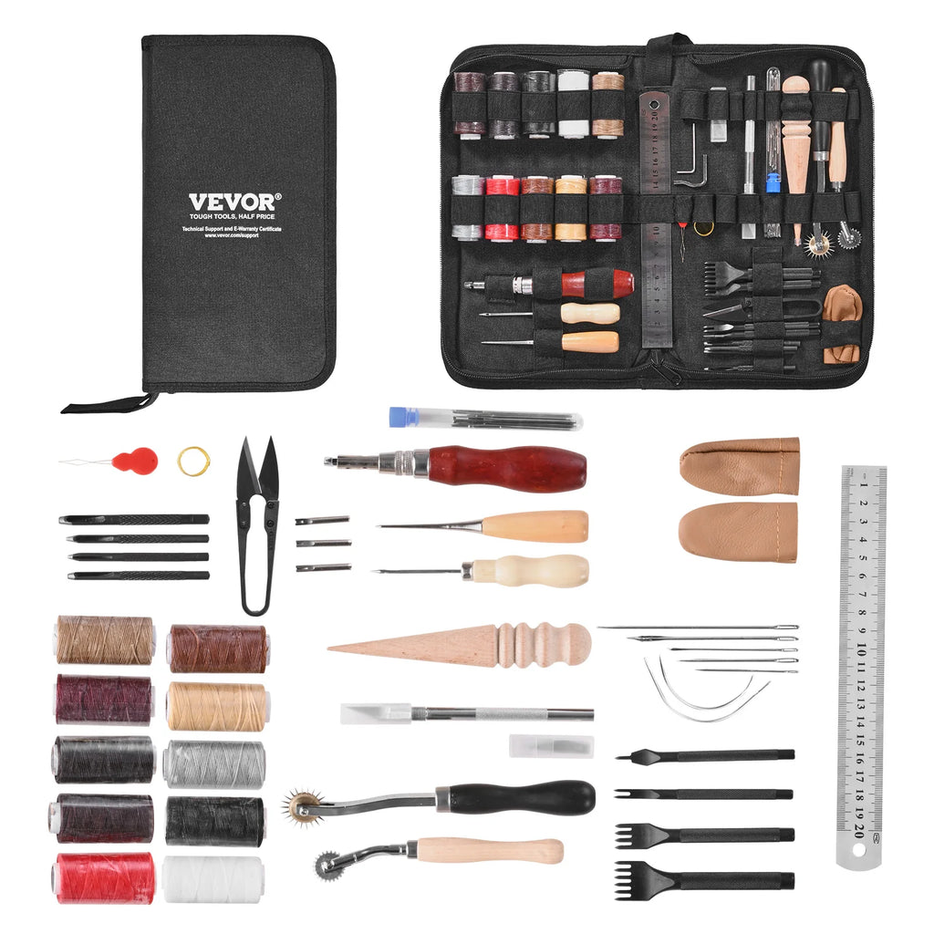 SucceBuy 38/59/61/72/92PCs Leather Working Tools Kit Leather Craft Tools Storage Bag Engraving Punching Sewing Stamping Tools