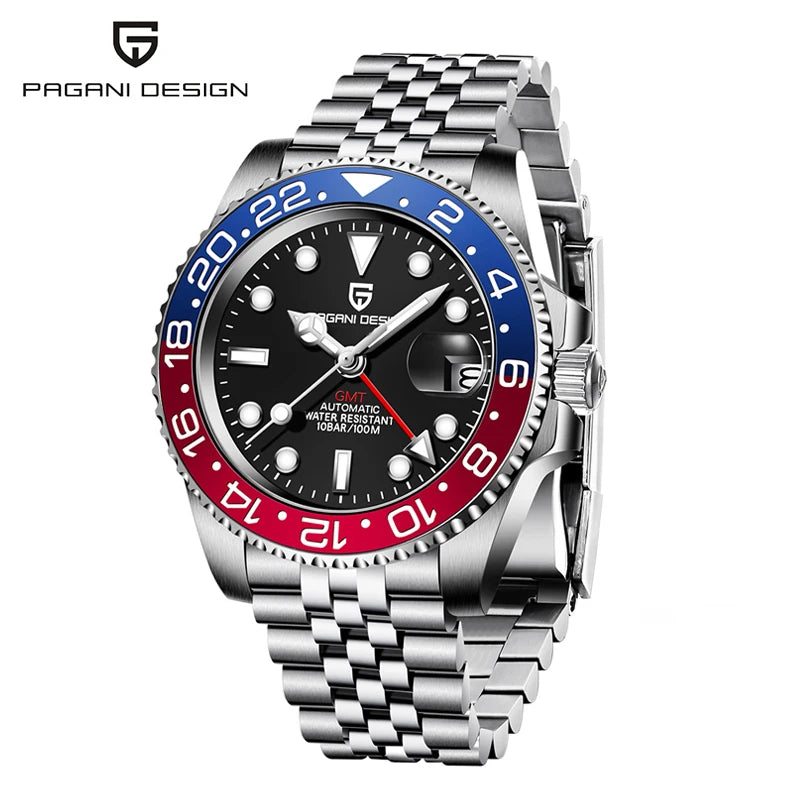 New PAGANI DESIGN 40MM GMT Mechanical Wristwatch Sapphire Ceramic Bezel Automatic Watch Stainless Steel 100M Waterproof Watches
