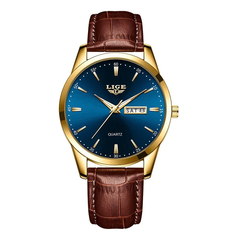 LIGE Fashion Watches Men Top Brand Luxury Quartz Watch Men Leather Strap Waterproof Business Casual Men Wristwatches Clock