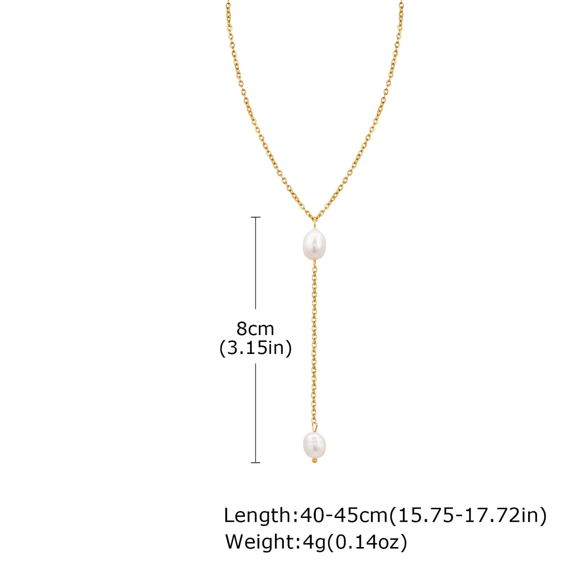 Stainless Steel Y Shape Pearl and Cubic Zirconia Pendant Neckalace For Women, Minimalist Personal Gold Plated Jewelry
