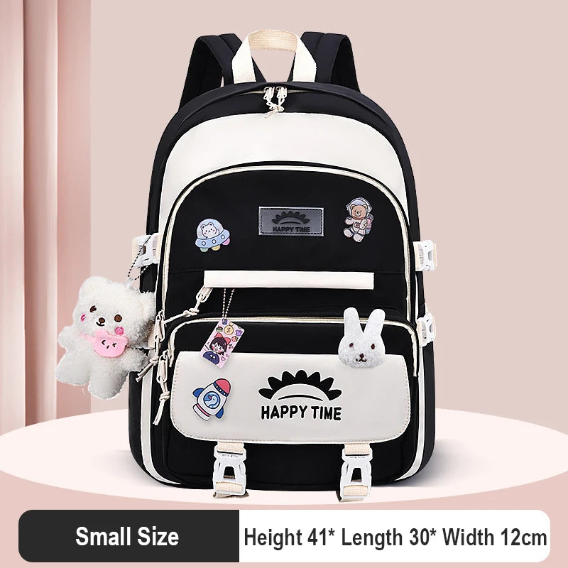 Large Capacity Cute Women Multi-Pocket Nylon Backpack Ins Junior High School Student School Bag Female Girl Backpack Laptop Book