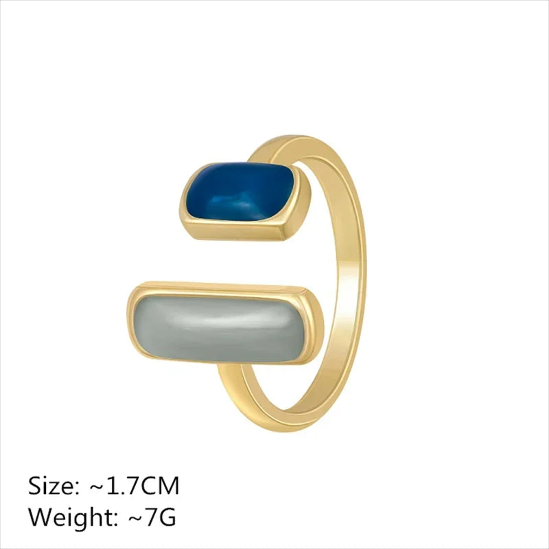 Fashion Retro Gold Double Oil Drop Women's Open Ring Geometric Gold Metal Ring Wedding Jewelry Birthday Gift