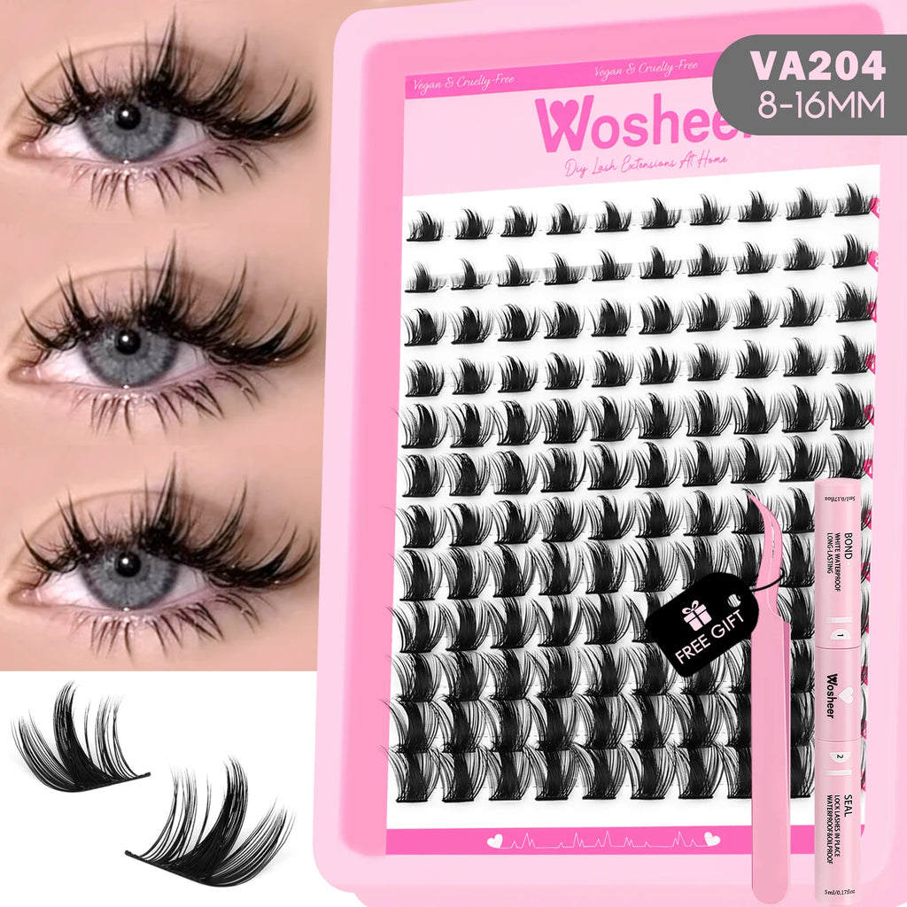 WOSHEER Lash Clusters Manga Lash Clusters Kit Clear Fairy Eyelash Clusters Wet-Look Spiky Anime Lashes Individual Lashes