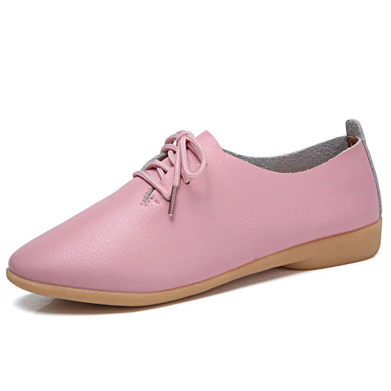 EOFK Spring Autumn Women Oxford Shoes Medical Casual Leather Ballet Flats Lace Up Soft Comfortable Ladies Derbys