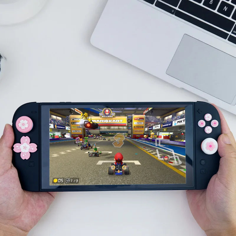 Cute Pink Sakura Silicone Soft D-pad Cross Button ABXY Key Sticker Skin Case For Switch 2/NS2 Joy-con Thumb Stick Grip Cap Cover