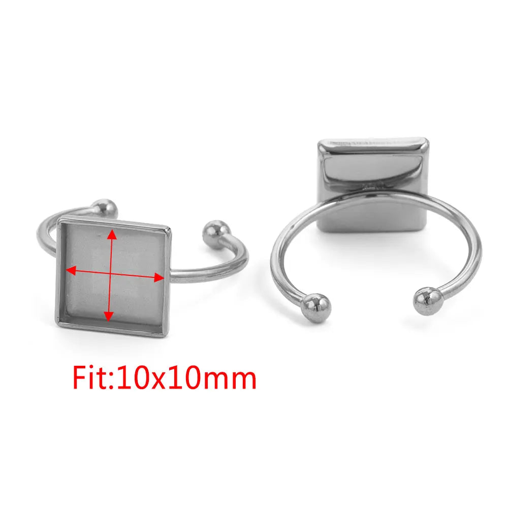10pcs Adjustable Stainless Steel Open Ring Settings Blank Base Bezel Cabochons Rings For Jewelry Making DIY Finger Ring Blank