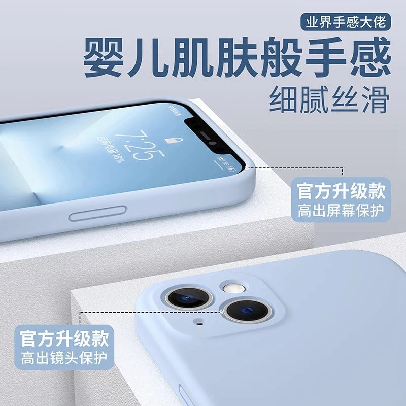 Luxury Original Liquid Silicone Phone Case For iPhone 11 12 13 14 15 16 17 18 Pro Max Air Plus Soft Bumper Back Cases Cover
