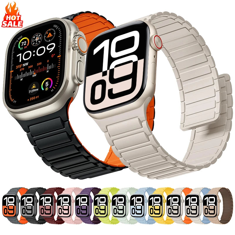 Magnetic Silicone Band for Apple Watch Ultra 3 2 49mm 46mm 42mm 45mm 44mm 40 41mm Strap IWatch Series 11 10 9 8 7 6 SE Bracelet