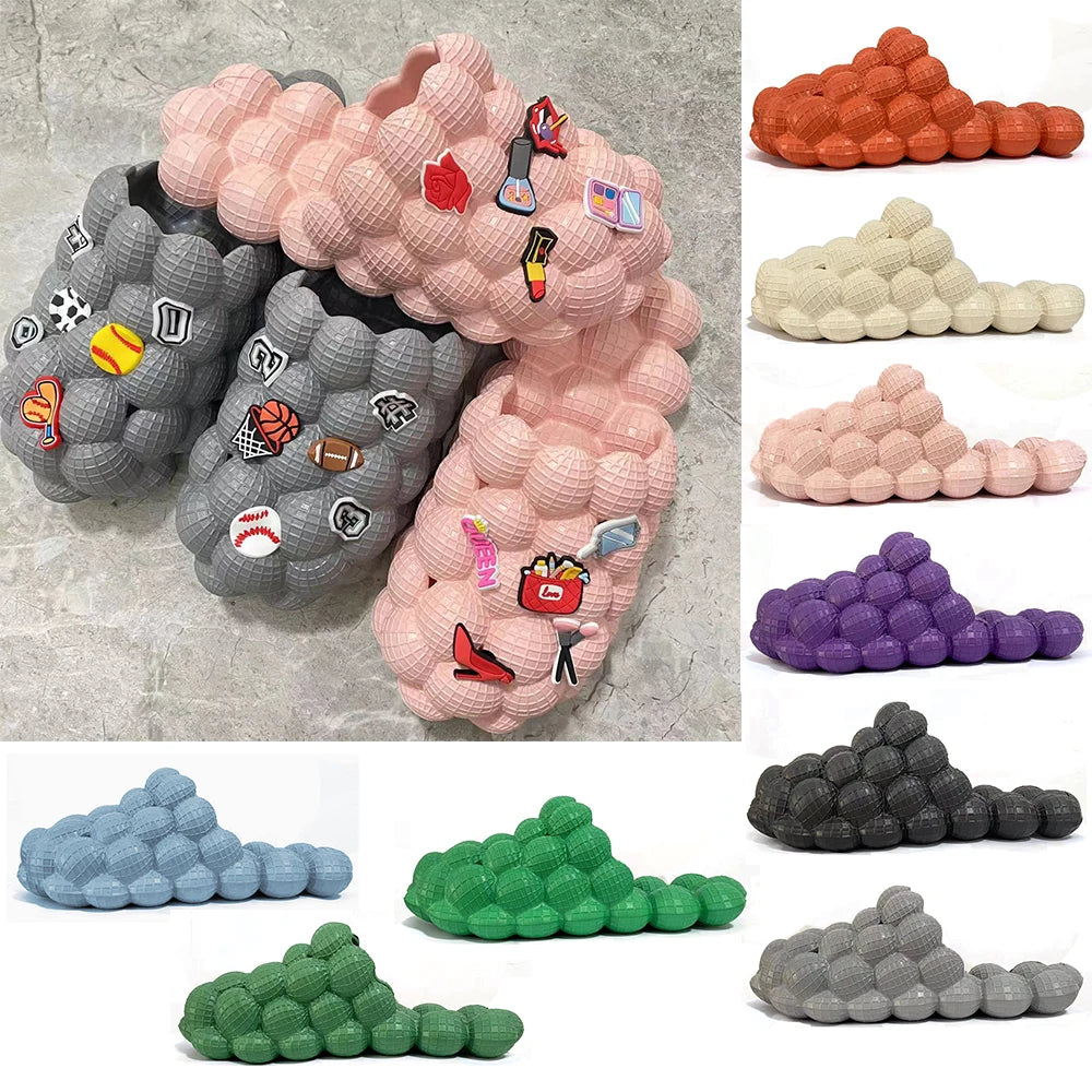 Unisex Summer Slides For Women Outdoor Close Toe Slippers Bubble Massage Litchi Sandals Brand Fashion Designer Sandals Men Clogs
