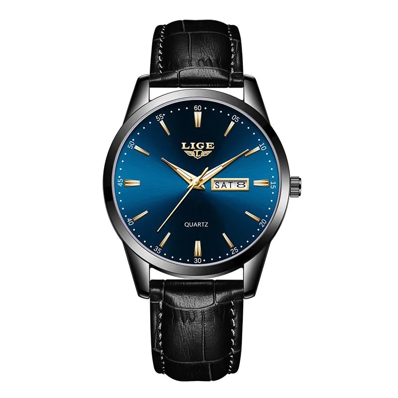 LIGE Fashion Watches Men Top Brand Luxury Quartz Watch Men Leather Strap Waterproof Business Casual Men Wristwatches Clock