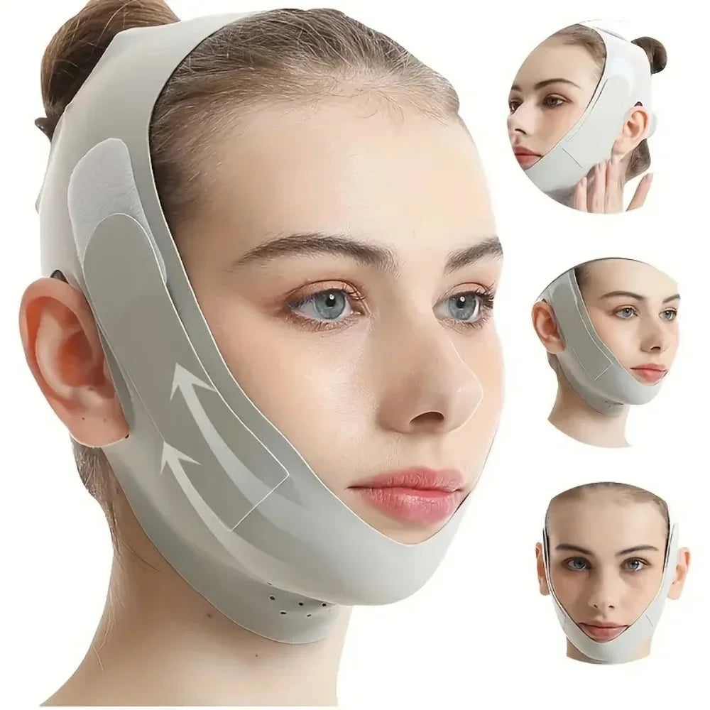 Adjustable V-Shape Face Lift Band Breathable Reusable Facial Slimming Strap Double Chin Reducer for Men Women Daily Skin Care