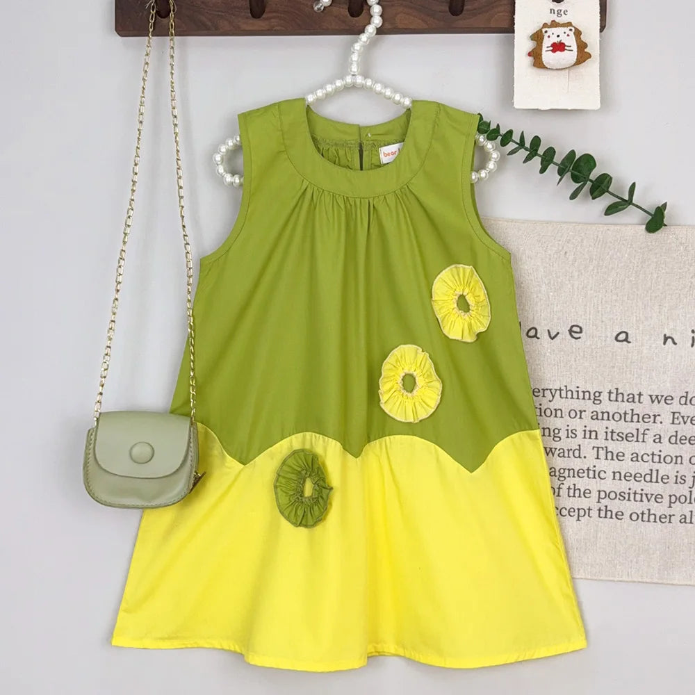 Black Bow Decoration Princess Dresses Korean Version Summer New Sleeveless Girls Dress Sweet and Simple Children's Clothing